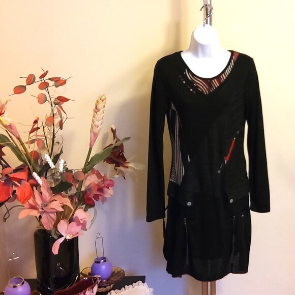 NWT SOGGO Paris Unique Designed Black Stretchy Cardigan Knit Sweater Dress M - Picture 6 of 10
